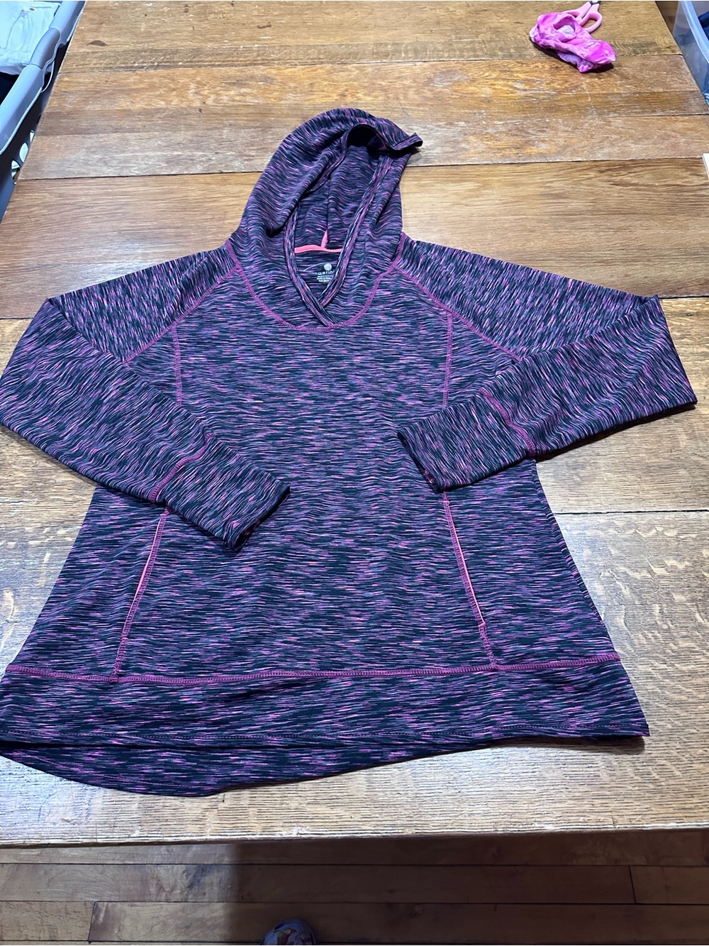 Tangerine Black & Pink Space-Dye Hooded Pullover sz XL